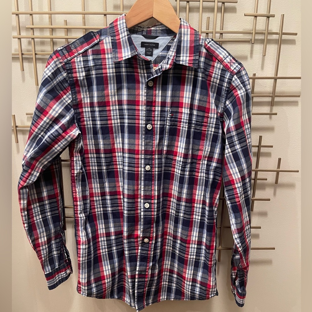 Tommy Hilfiger Red Navy White Plaid Long-Sleeve Shirt